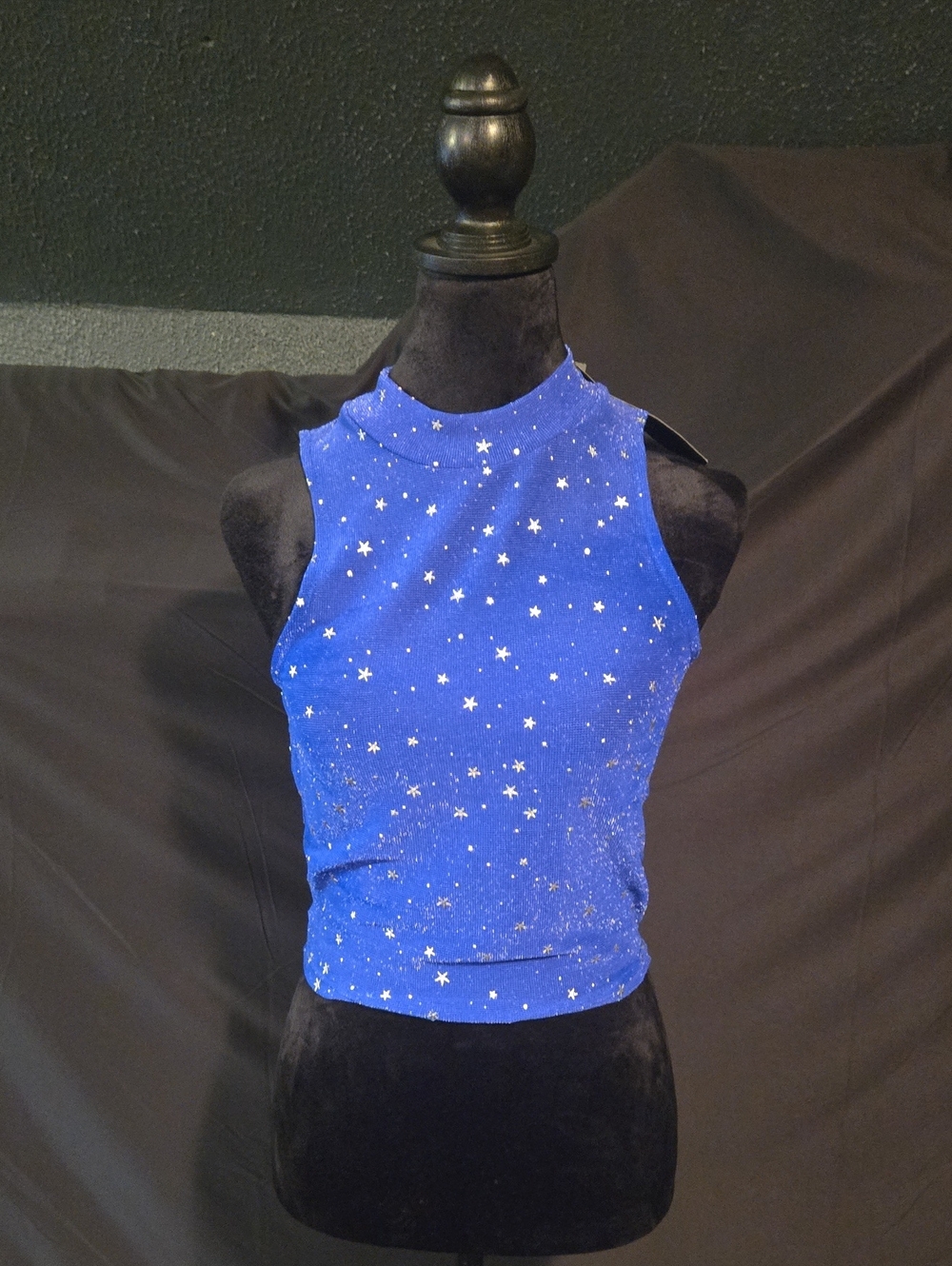 Allegra K Women's Metallic Star Mesh Mock Neck See Through Tank Top Royal Blue